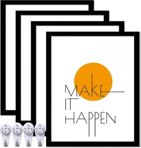 Modern 8x10 Picture Frame Set of 4 Black High Transparent Wall Gallery Poster Canvas Photo Frames for 8 by 10 inches Easy Mounting Spring Type Action