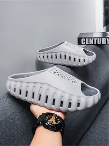 Men's Trendy Hollow Clog Slippers Fresh Breathable Mesh Upper Light Durable Sole Anti-Slip Textured Outsole Indoor Outdoor Beach Casual Shoes
