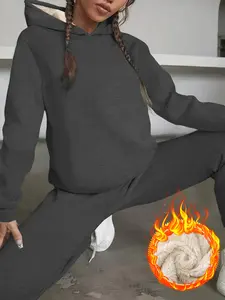 Women's Casual Hooded Sweatshirt & Pants Set, Thick Knit Long Sleeve Top & Regular Fit Bottoms, Fall Winter Fashion