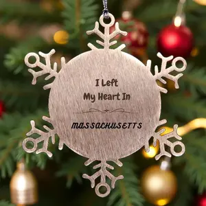 I Left My Heart In Massachusetts Gifts, Meaningful Massachusetts State for Friends, Men, Women. Snowflake Ornament for Massachusetts People