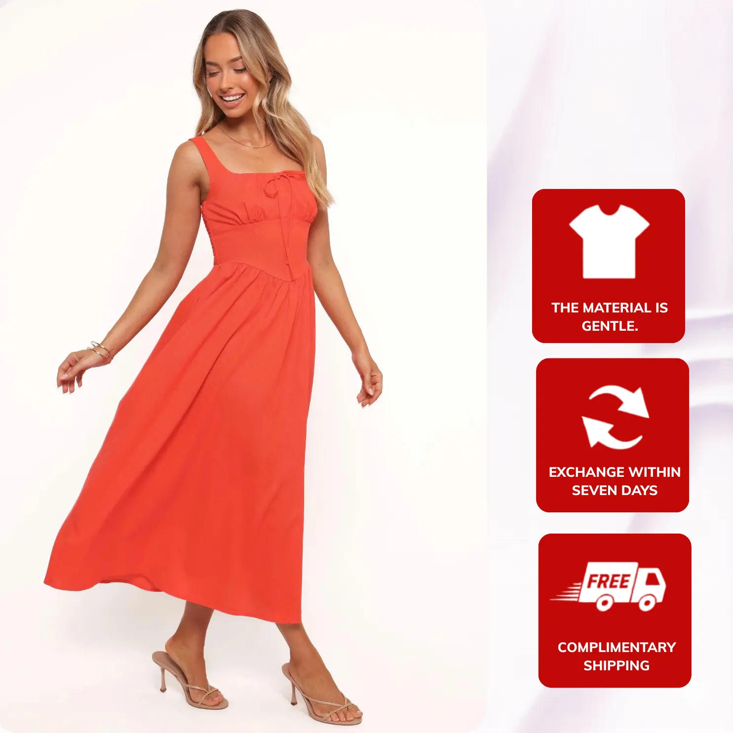 Women's Formal Kinslee Midi Dress, Halter Neck, Flowy Tiered Design, Coral Pink, Polyester Fabric