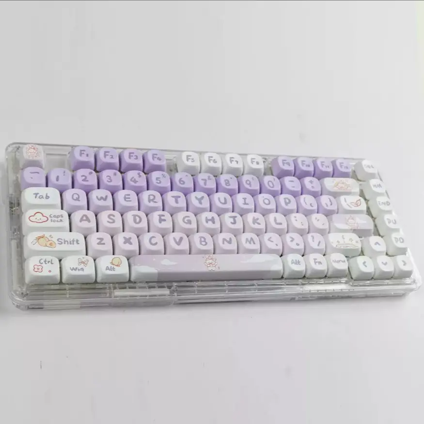 142-Key Purple Rabbit Theme Pbt Keycap Set, Dye Sublimation Process, Moa Profile, Compatible with Mx Axes, for 61/64/68/87/96/104/108 Keyboards