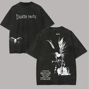 Men's Oversized Unisex Japanese Death Note Anime Short-Sleeve Round Neck Washed T-Shirt, Retro Casual Everyday Fit Personality Clothes, Year-Round Menswear Top Hot Product