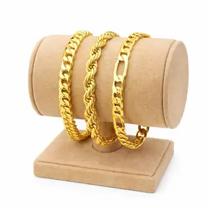 14K Gold Plated Bracelets Hip Hip Hop Fashion Curb Bracelet Classic Textured Eye-Catching Jewelry