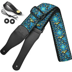 Guitar Strap, Jacquard Embroidered Cotton Straps with  Ends  Strap for Bass, Acoustic, Electric Guitar
