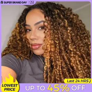 [3 In 1 Half Wig] Burmese Curly Highlight 4/27 Color Wear Go Half Wig With Elastic Drawstring 250% Density Flip Over Wig Human Hair #DealsForYouDays