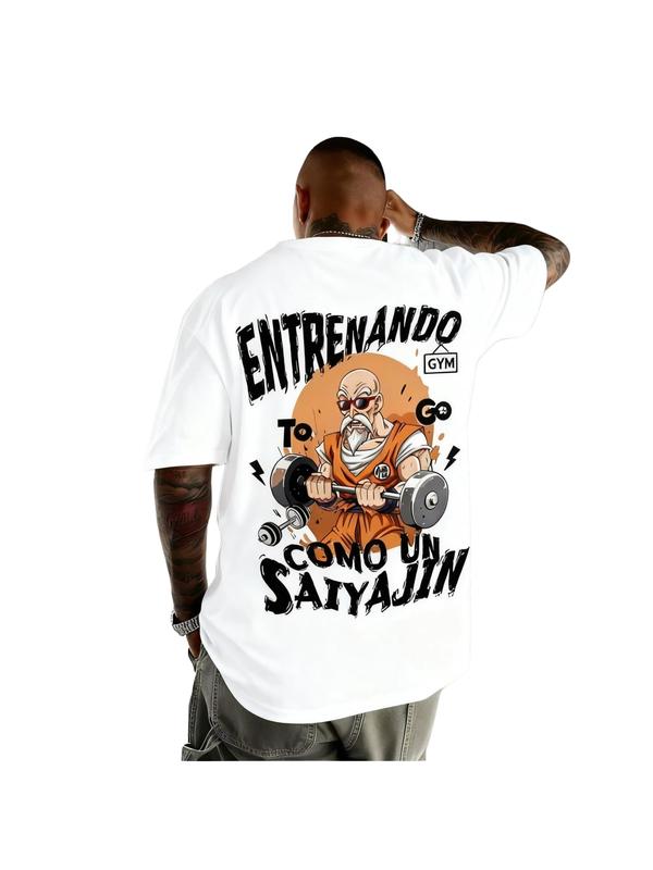 Neutral Dragon Ball Gym Training Master Roshi Anime Pattern Printed T-shirt Men's and Women's Street Wear Summer Retro Cartoon Short Sleeve T-shirt