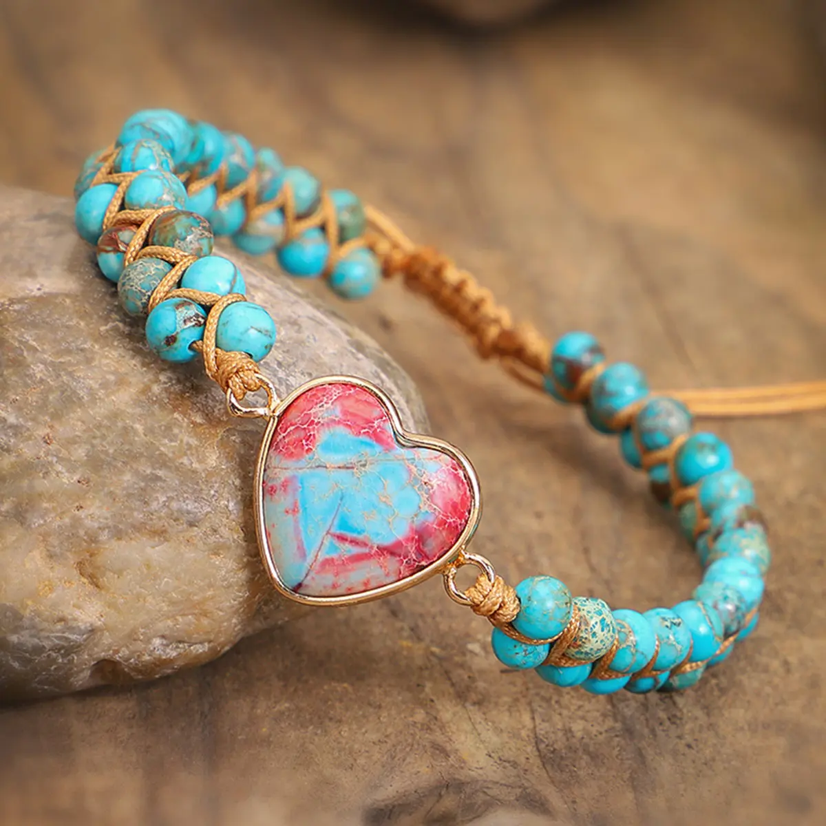 Blue Sea Sediment Jasper Heart Bracelet - Handmade Natural Gemstone Beaded Couple Bracelet - Healing  Bracelet for Love & Friendship