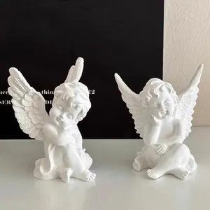 Set of 2 Cherub Angel Figurines, Hand-Painted Resin Memorial Statue, Elegant Gold Accented Home Decor, Sympathy Gift for Loss of Loved One, Guardian Angel Keepsake, Graduation 2026 Gift, Adorable Sculpture for Shelf, Remembrance Ornament 4 Inch
