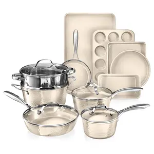 Gotham Steel Hammered Cream 15 Piece Cookware and Bakeware Set Gotham Steel Hammered Cream 15 Piece Cookware and Bakeware Set
