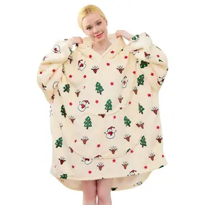 Oversized Wearable Blanket Hoodie, Christmas Sweatshirt for Women, Warm Cozy Pullover, Suitable For Cold Weather, Plush Sherpa Material, Oversized Fit Thick Sherpa Blanket with Sleeves and Giant Pocket Gift for Mom, Wife, Sister, Daughter