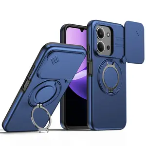 New Dual Layer Anti-Drop Phone Case for Redmi Note 14 Pro 4g 5g, 14 Pro Plus, 15C 4g 5g, with 360° Magnetic Stand and Camera Cover