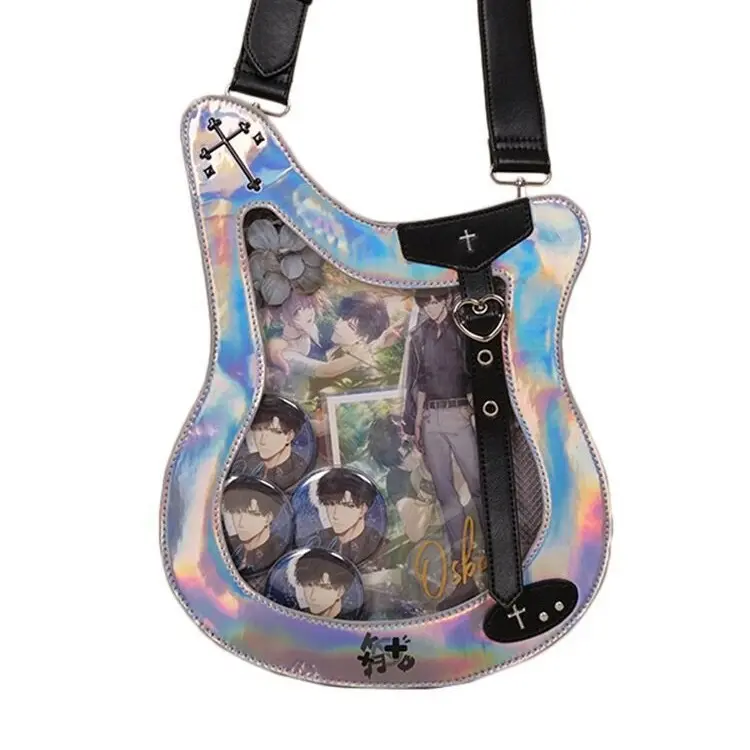 Women's Casual Chic Crossbody Shoulder Bag - Original Design Laser Finish Irregular Guitar Shape Bass Pain Bag with Card Holder, Badge Holder & Functional Accessories, Adds Personality for Everyday Use