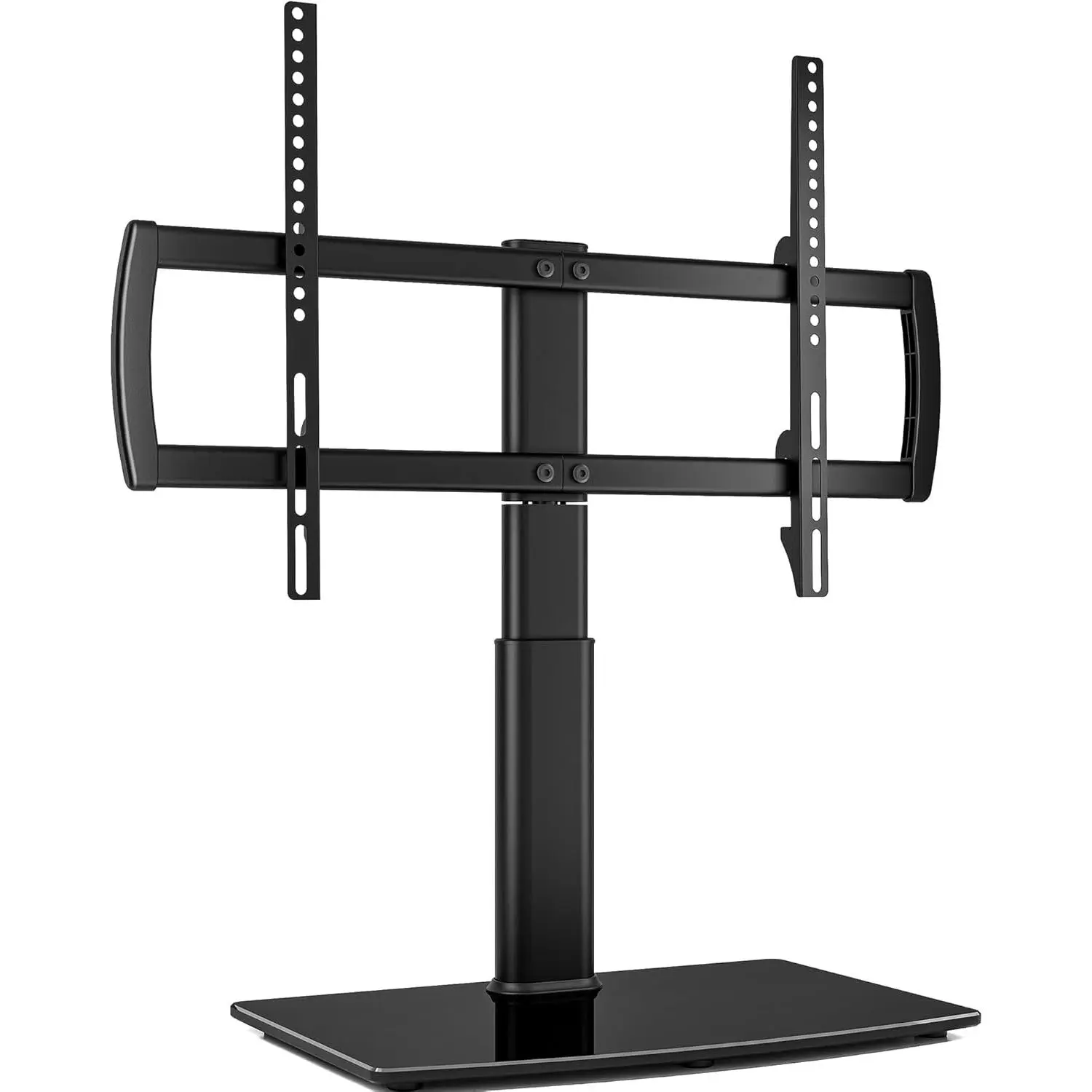 Universal Swivel TV Stand/Base Table Top TV Stand 32 to 65 inch TVs 80 Degree Swivel, 4 Level Height Adjustable, Heavy Duty Tempered Glass Base, Holds up to 88lbs Screens, HT04B-002