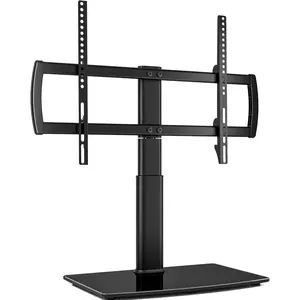 Universal Swivel TV Stand/Base Table Top TV Stand 32 to 65 inch TVs 80 Degree Swivel, 4 Level Height Adjustable, Heavy Duty Tempered Glass Base, Holds up to 88lbs Screens, HT04B-002