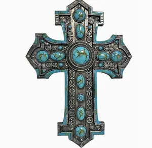 Southwest Cross & Turquoise Round Dot Stones Wall Cross