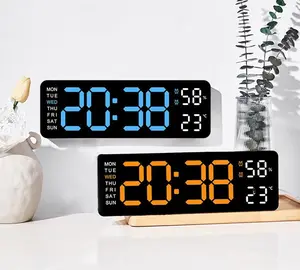 Digital Wall Clock, Digital Clock Large Display, Corded LED Alarm Clocks with Date, Week, Temp, Humidity, Auto DST, Countdown, for Living Room Bedroom Classroom Office