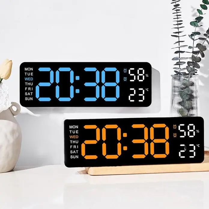 Creative Digital Alarm Wall Clock - Oval Backlit Built-in Numeric Display, Adjustable Design, Daily Date, Week, Temp, Humidity, Auto DST, Countdown, Corded USB Rechargeable Compact, Desktop/Wall Mount for Bedroom, Living Room (Digital Clocks for Bedrooms)