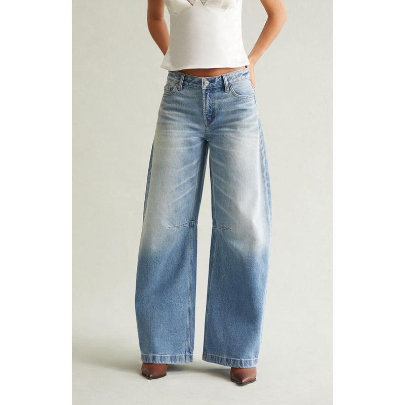Pacsun Women's Remi Baggy Barrel Jeans Knee Dart Light Blue