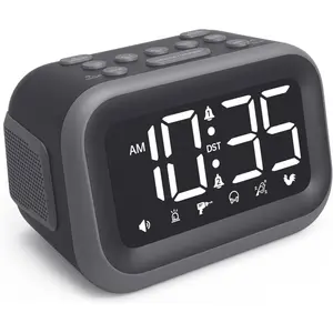 Super Loud Alarm Clock: 115dB Dual Alarms and 6 Alarm Sounds for Heavy Sleepers - Adult Shift Workers in Bedroom or Daily Wake-Up Use - Gray