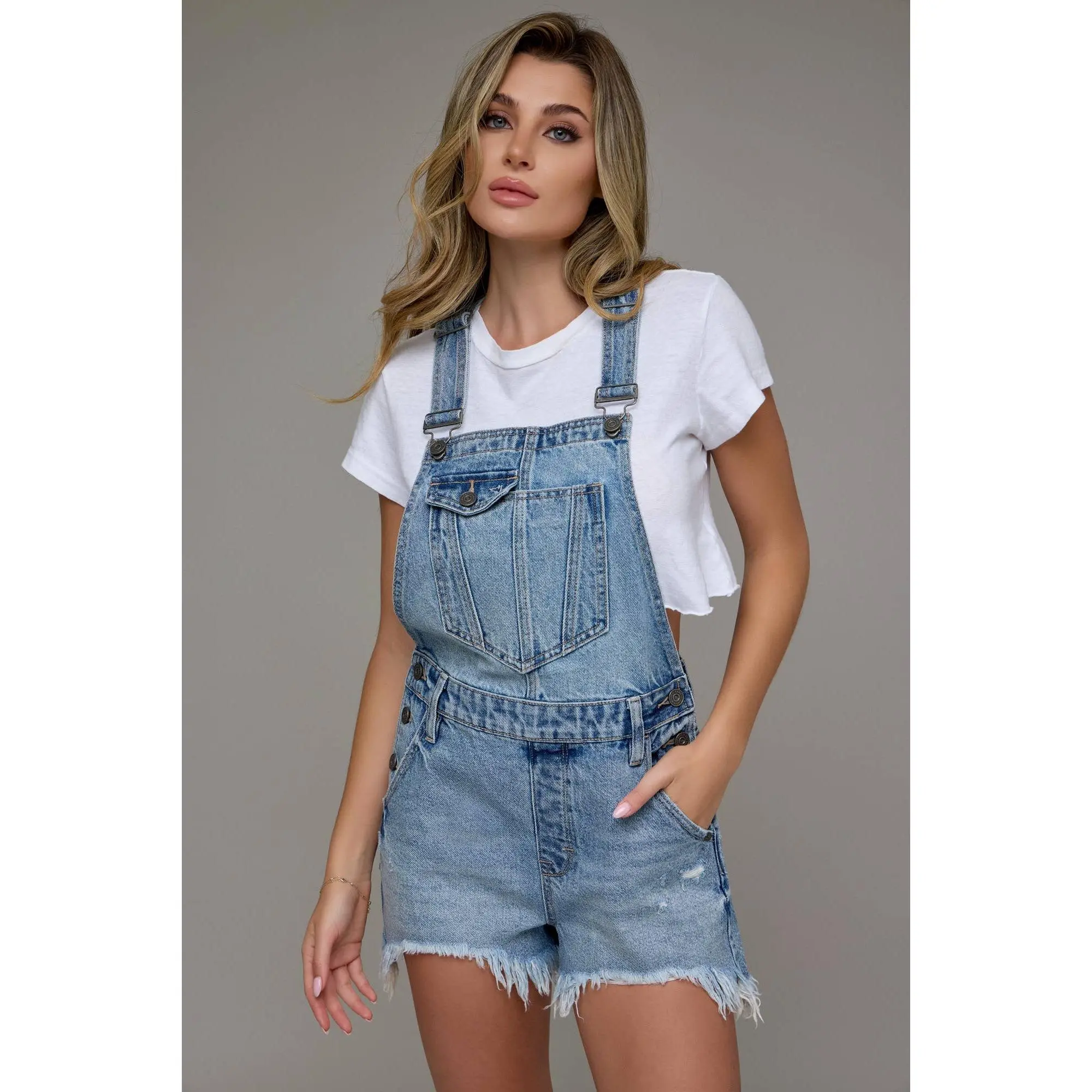 Medium Wash Frayed Hem Shortall