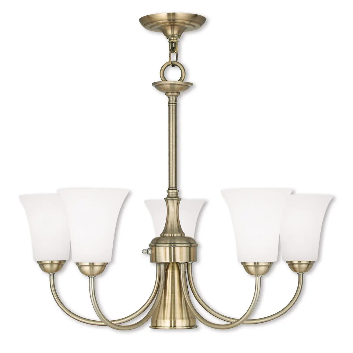 6 Light Antique Brass Dinette Chandelier with Satin Opal White Glass Shade