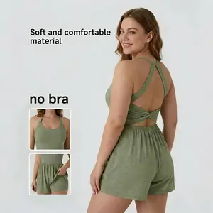 Backless Twisted design Romper with Side Pocket, 2-in-1 Resort Romper-Easy Edition with elastic waistband. Sutable For resort、 sport and casual activities, Built-in shorts with open back waistband, Featuring side pockets (No Bra! Size down Recommendation)