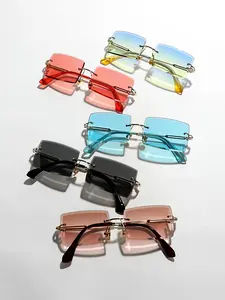 Unisex Simple Style Tinted Lens Sunglasses, Trendy Casual Rimless Sunglasses for Everyday Use, Fashion Accessories for Outdoor Activities