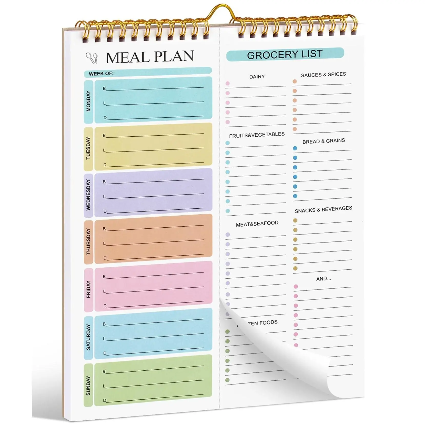 Weekly Meal Planner Notebook 8.5x11”, 50 Sheets Weekly Meal Planner Magnetic, Double Helix Meal Planner and Grocery List, Wall-Mountable Menu Planner for Fridge Notepad for Daily & Plan