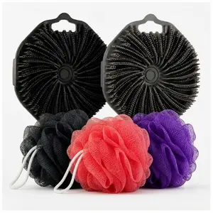 2 in 1 Silicone Body Scrubber & African Exfoliating Net Sponge – Antimicrobial Shower Brush for Sensitive Skin, Deep Exfoliating Bath Sponge for Dead Skin Removal, Body Acne, Keratosis Pilaris, Oily Skin, Smooth Skin, Quick-Drying Body Wash Scrubber