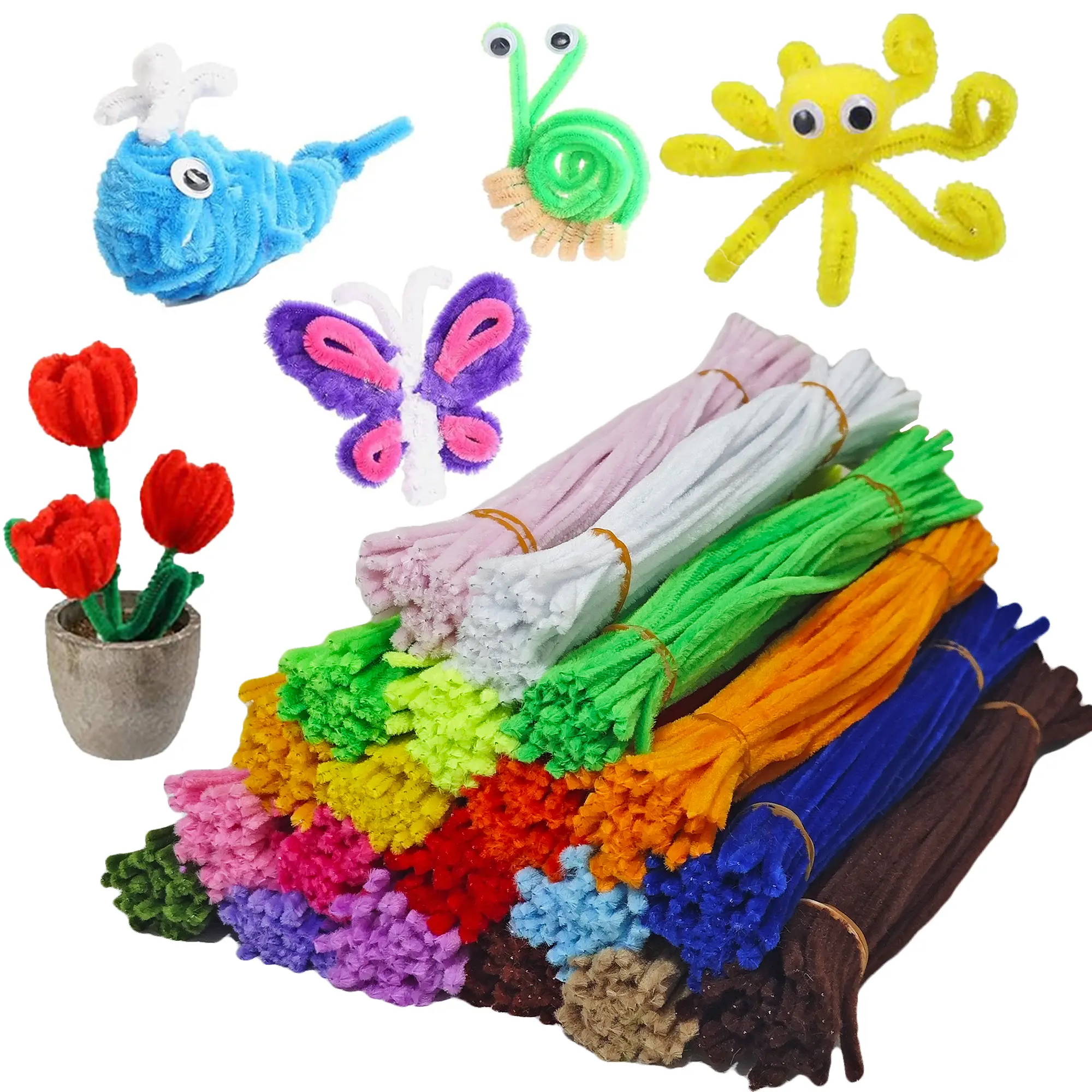 1000 Pcs Pipe Cleaners Assorted 20 Colors 12 Inch Chenille Stems Bulk for Kids Art DIY Crafts Projects Decorations Soft Flexible Random Color Premium Material