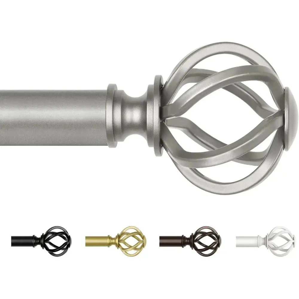 Antique Silver Curtain Rod 32 to 58 Inches (2.6 to 4.8 ft), 7/8 Curtain Rods For Windows, Telescoping Splicing Drapery Rods with Twisted Cage Finials