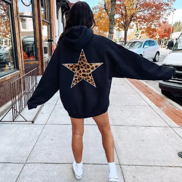 Leopard Star Hoodie, Leopard Print Sweatshirt, Cheetah Star Hoodie, Womens Trendy Shirt, Aesthetic Oversized Hoodie, Safari Gift For Her