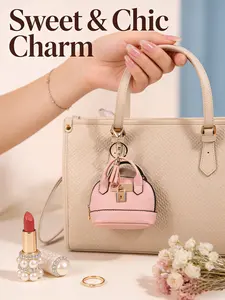 Mini Dome Coin Purse Keychain, Lock & Fringe Small Leather Wristlet Bag, Fits Keys Cards Headphones, Fashion Women's Bag Charm Keychain, Keychain For Bags