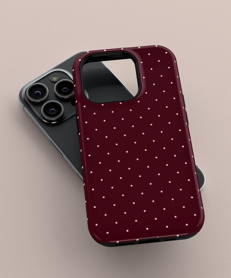 Burgundy Polka Dot Phone Case Cute Trendy Aesthetic Phone Cover for iPhone 17 16 15 14 13 12 11 Pro