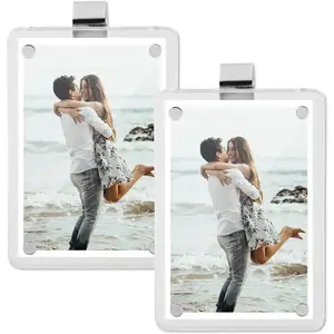 Acrylic Car Sun Visor Photo Frame Clips 2-Pack – Magnetic Car Photo Holder for 3.6x2.5 Pictures, Cute Car Decor Accessories, Refrigerator or Photo Wall Magnetic Display, Memory Photo Display Gift for Couples, Family & Pets
