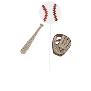 25" Glitter Baseball/Bat/Glove Pick – White/Brown/Red