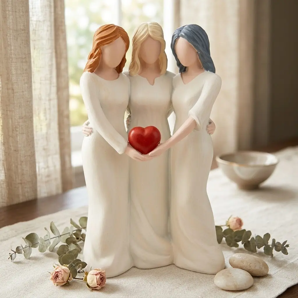 Resin Heart Three Sisters Statue, Figurine, Hugging Best Friends Ornament, Warm Friendship Craft, Healing Home Desk Decor, Desktop Statue, Modern Home Decor, Birthday Christmas Valentine Gift