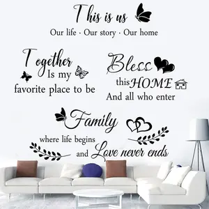 4 Pieces THIS IS US TOGETHER BLESS THIS HOME Wall Decor Signs - Vinyl Wall Stickers for Living Room, Bedroom, Home Office, Teen Dorm
