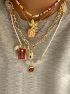 Handmade Colorful Beaded Necklace Set, 5 Piece Alloy Chain Jewelry, Casual Style for All Seasons, Perfect Gift for Carnival, Modern Versatile Accessories