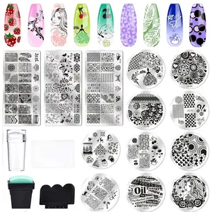 Biutee Nail Stamping Plate Kit 2 Nail Stamper 13 Nail Art Stamp Plate Set 2 Scraper Nail Stamping Kit Template Image Plate Stencils Tool for Manicure Lace Design Holiday