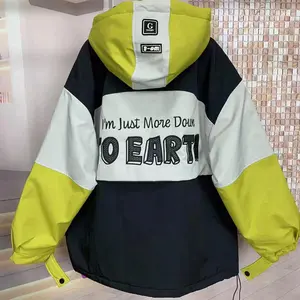 Winter Embroidery Letter Patchwork Down Jacket Women White Duck Down Hooded Parker Outwear Female Drawstring Warm Quilted Jacke