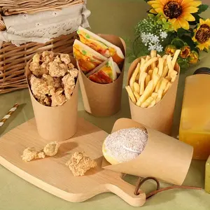 14Oz Kraft Paper French Fry Cups Disposable Snack Holders For Fries Charcuterie Popcorn Perfect For Parties Food Trucks