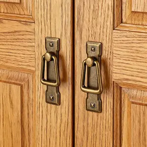 Vintage Square Base Cabinet Handle with 58mm Center Hole, Retro Flat Drawer Wardrobe Door Furniture Pulls, Set of 2