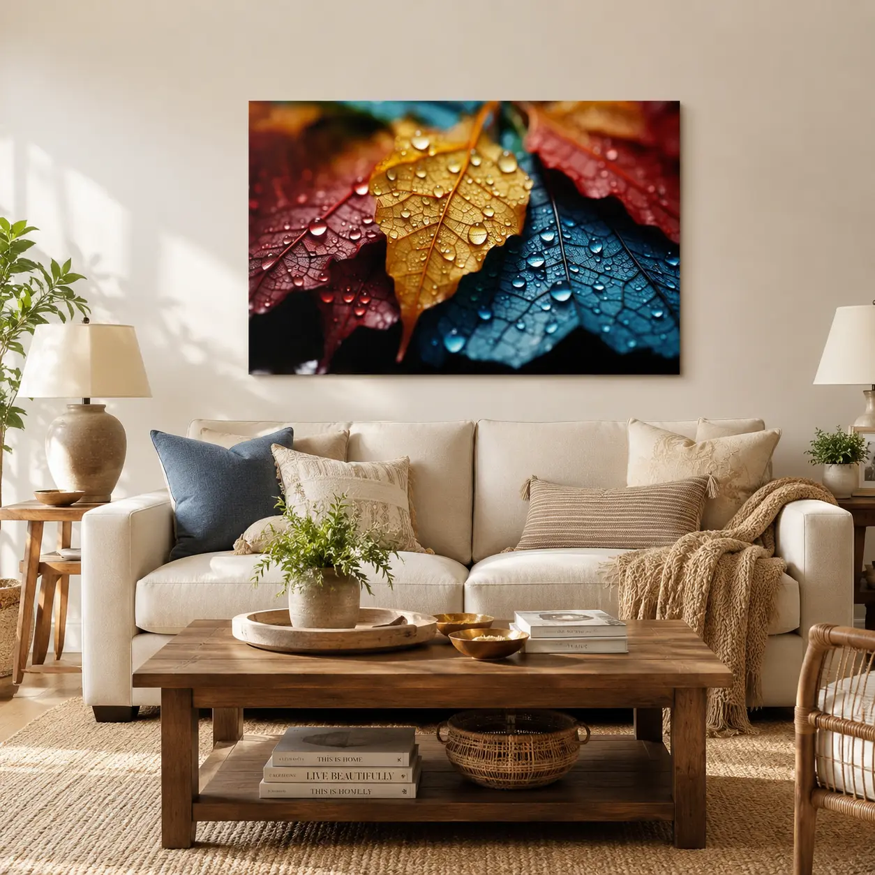 Decorative Canvas 3:4--dewy fall leaves art print(Customizable design available)