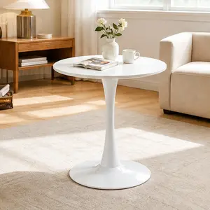 ARCH White Round Dining Table 24 Inch Modern MDF Tulip Pedestal Base Small Space Kitchen Table for Living Room Dining Room Home Office Compact Apartment Easy Assembly Multiple Color Options, Black/Natural Wood/White Color Options, Color: White