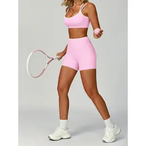 Women’s high-waisted sports bras and shorts sets, breathable seamless design, backless gym wear, ideal for yoga, running, fitness training, all-season comfort wear, sports bra shorts, gym workout set GARMENTARY