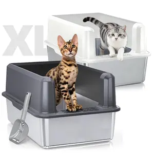 WoofiGo Cat Litter Box Stainless Steel Odor-Proof 20L Dual Bowl Set with Sand-Sifting Pedal, Stable Buckle, Splash-Proof, Easy to Clean