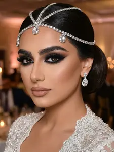 Silver Color Teardrop Crystal Forehead Chain, Elegant Women's Hair Accessory for Weddings, Simple Bridal Headpiece for Parties and Dances