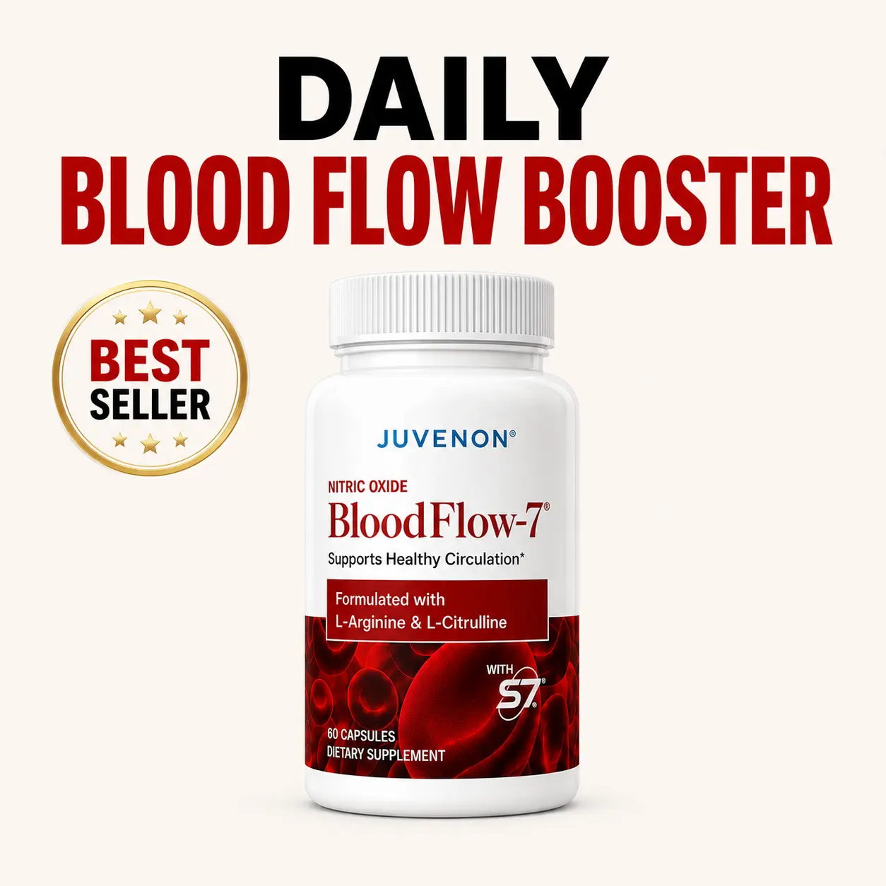 BloodFlow-7 – Dietary Supplement - Nitric Oxide for Healthy Circulation & Blood Pressure Support - Edible Capsule Fitness Dilation